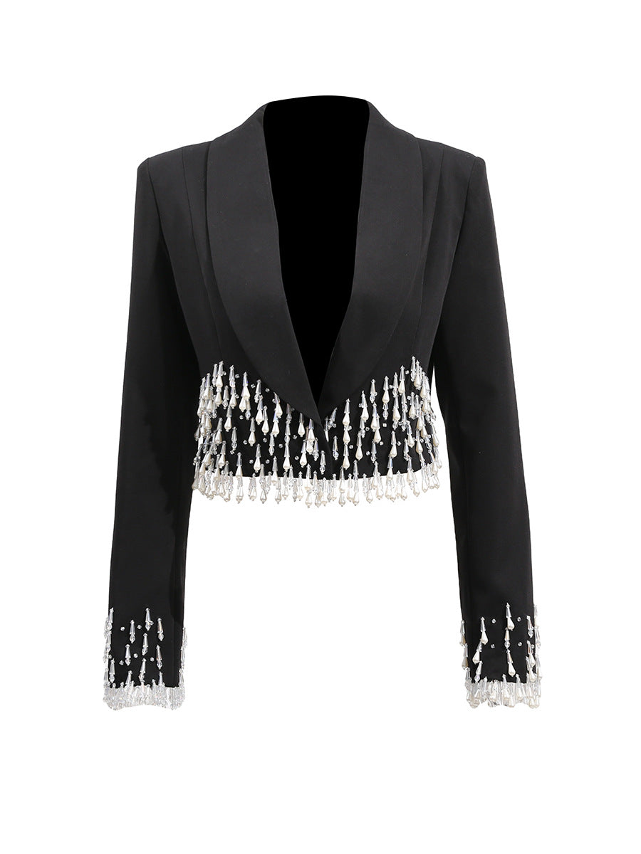 cropped blazer with crystal fringe – NORA