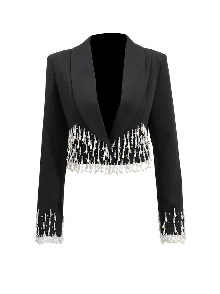 cropped blazer with crystal fringe – NORA