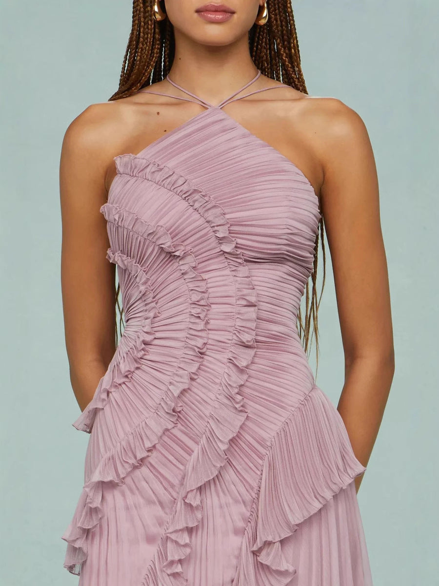 فستان هالتر مطوي مع كشكشة متتالية – أميكا