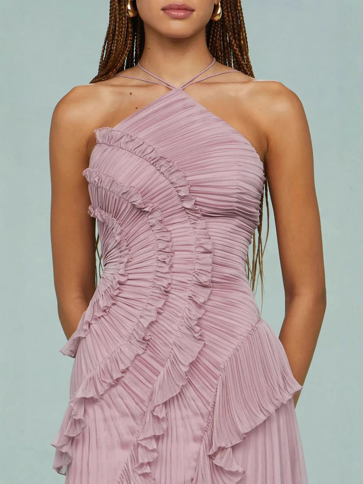 فستان هالتر مطوي مع كشكشة متتالية – أميكا