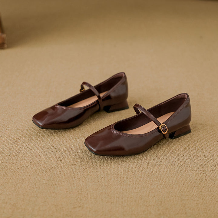 square-toe mary jane flats with low heel - CLARANQI