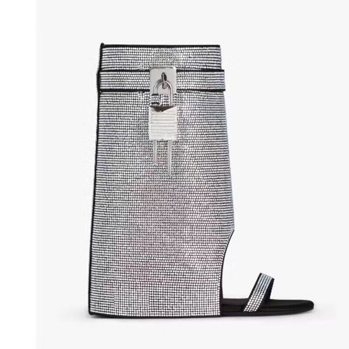 crystal-embellished wedge sandals with metallic lock – SERAPHINA