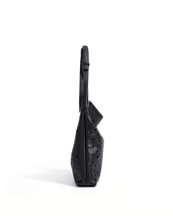 perforated leather shoulder bag with mini pouch – AURATIX