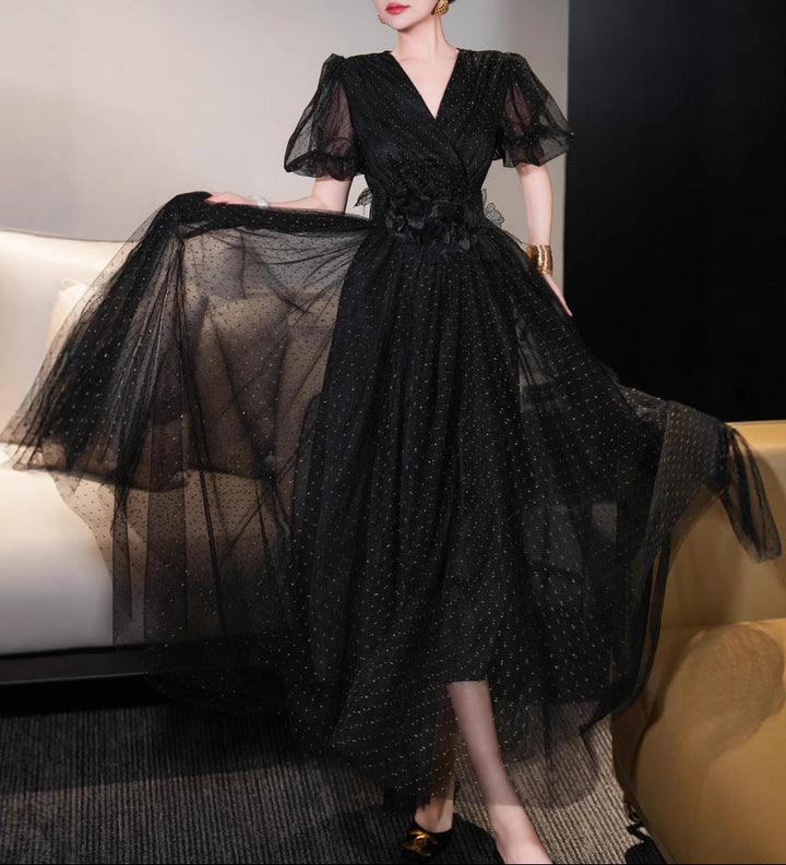 belted tulle wrap dress with flutter sleeves – ESMÉE