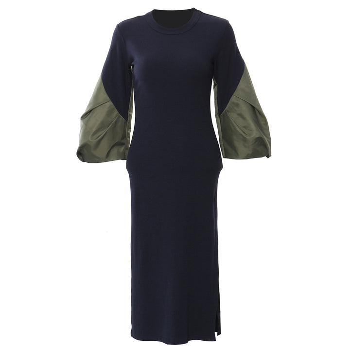 فستان ميدي بأكمام طويلة وأكمام منتفخة بلون مغاير - أليسيبرا