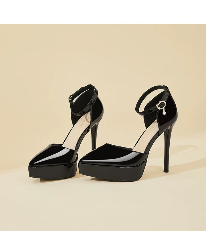 Patent Ankle-Strap Platform Pumps – NOIRELLE