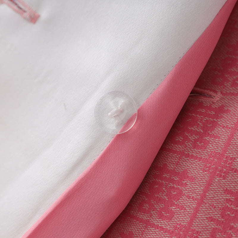 double-breasted jacquard blazer with satin lapel – ROSÉ