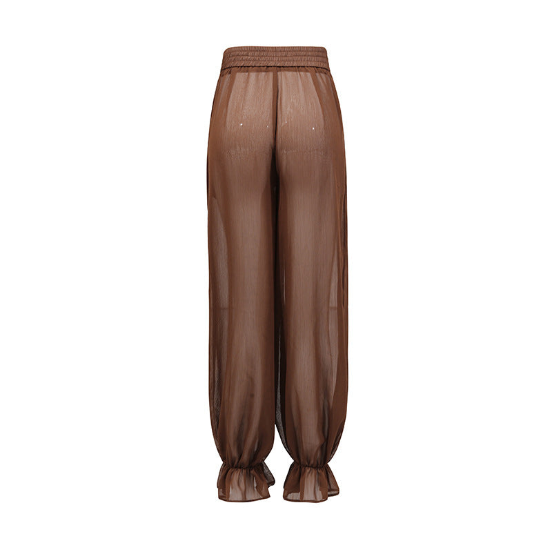 طقم بلوزة وبنطلون شفاف مطوي – سيينا