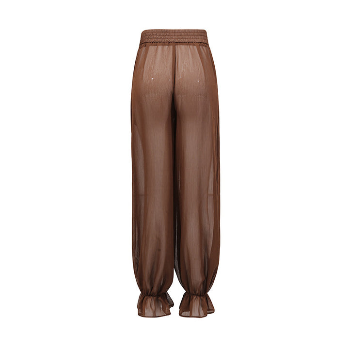 طقم بلوزة وبنطلون شفاف مطوي – سيينا