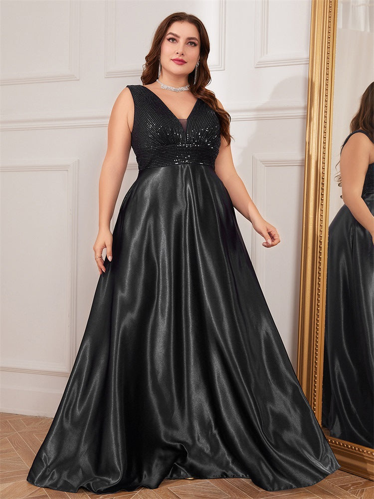 sleeveless satin gown with sequin bodice – RADIANCE