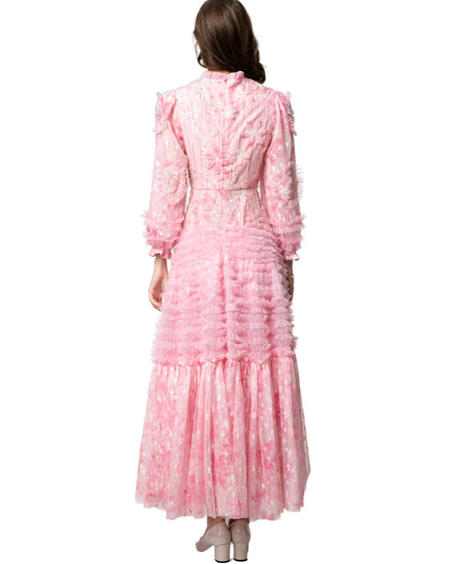 robe midi à manches courtes avec des appliqués floraux 3D - BLOOMIQ 