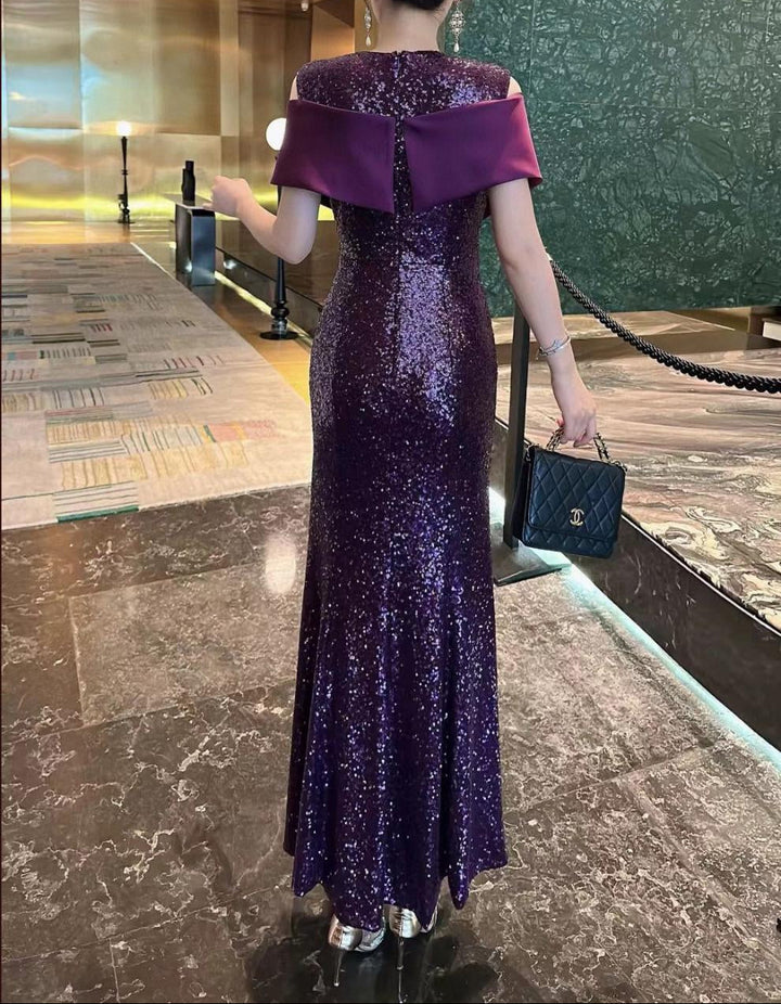 sequin mermaid dress with satin cross-wrap bodice – VIOLETTA