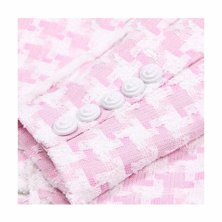 سترة تويد بنقشة مربعات صغيرة مع حافة هامشية - لون أرجواني