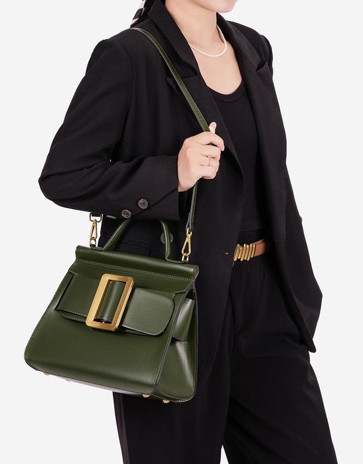 编织藤条手提包，配有双层皮革手柄 – LÉONIE 