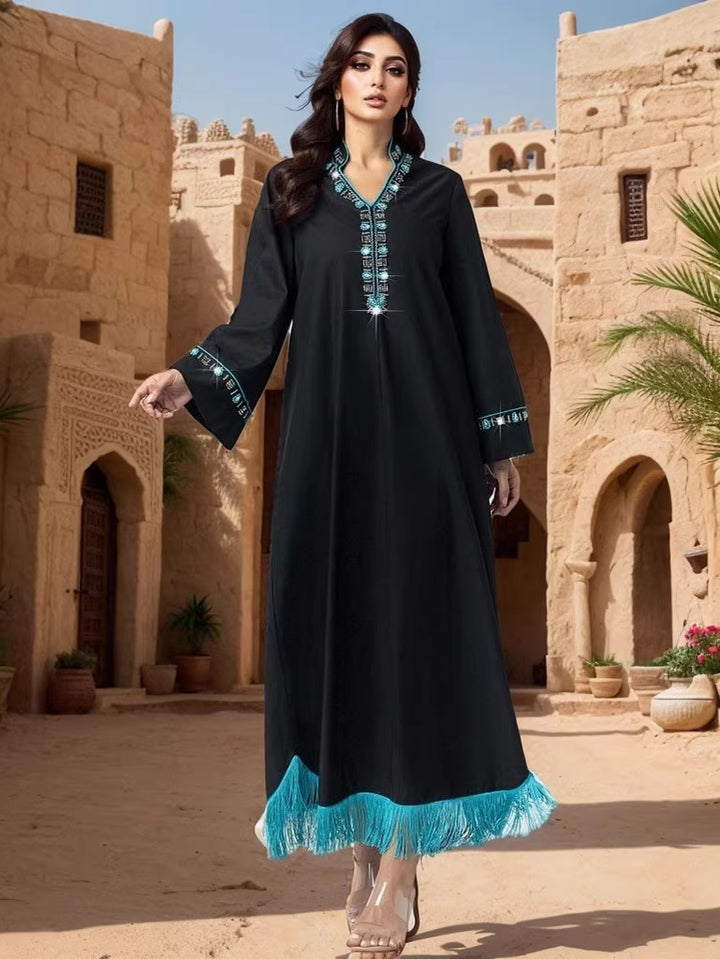 Embroidered White Maxi Dress with Fringe Hem – AZURA