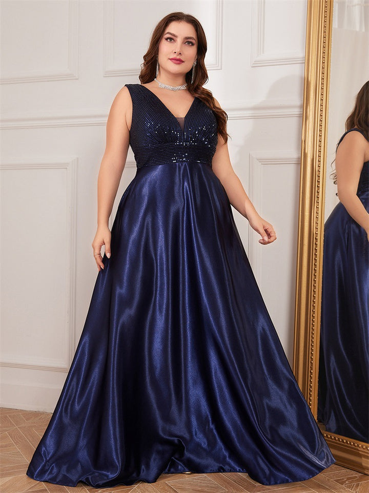 sleeveless satin gown with sequin bodice – RADIANCE