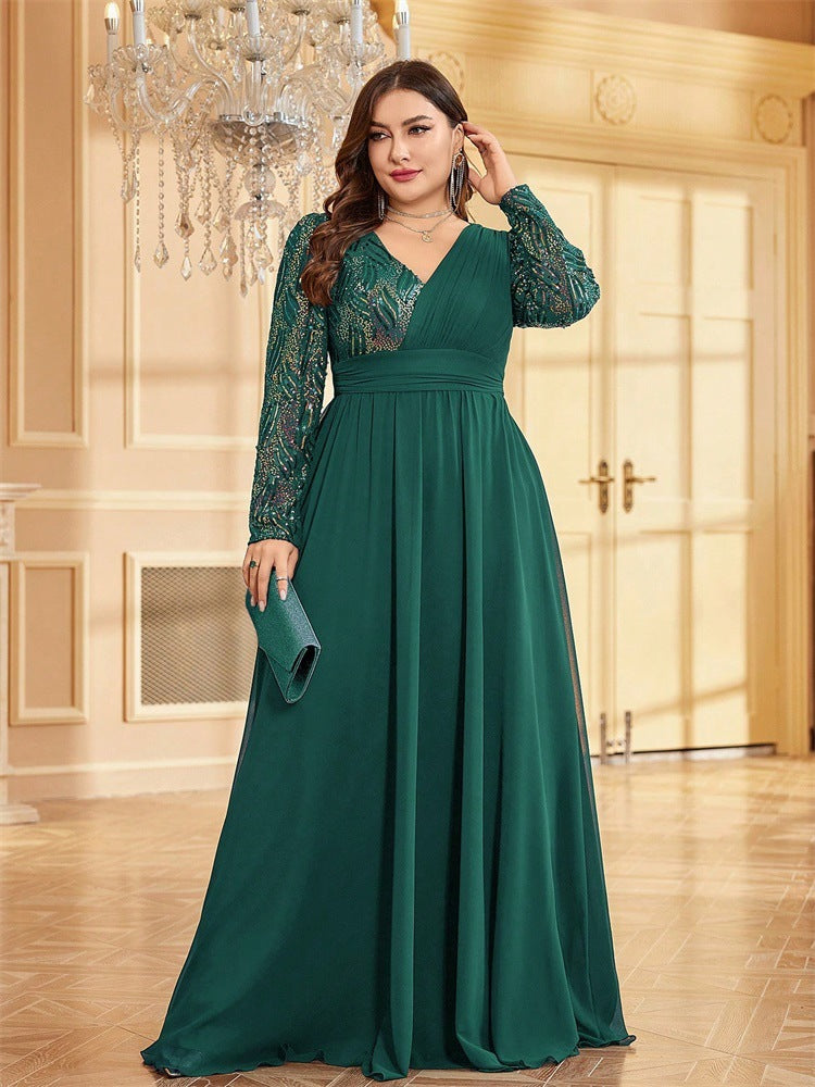 chiffon evening gown with sequin long sleeves – ADELIA