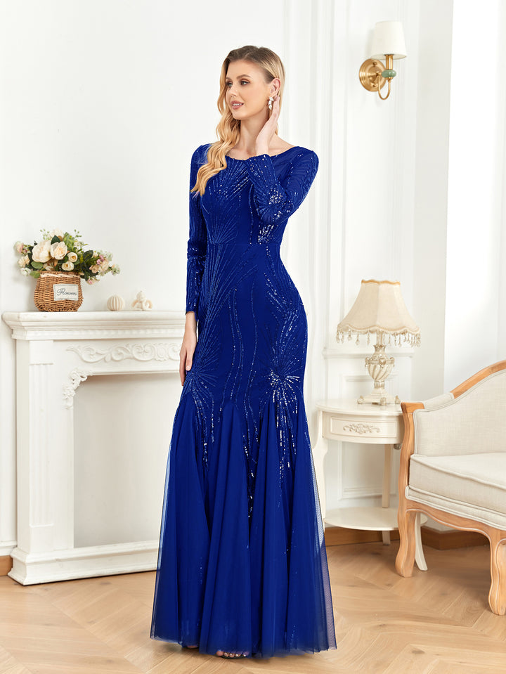 فستان شبكي بأكمام طويلة ومزين بالترتر – أدريانا