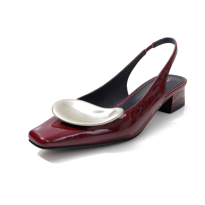 square-toe slingback pumps with sculpted silver accent – MALK