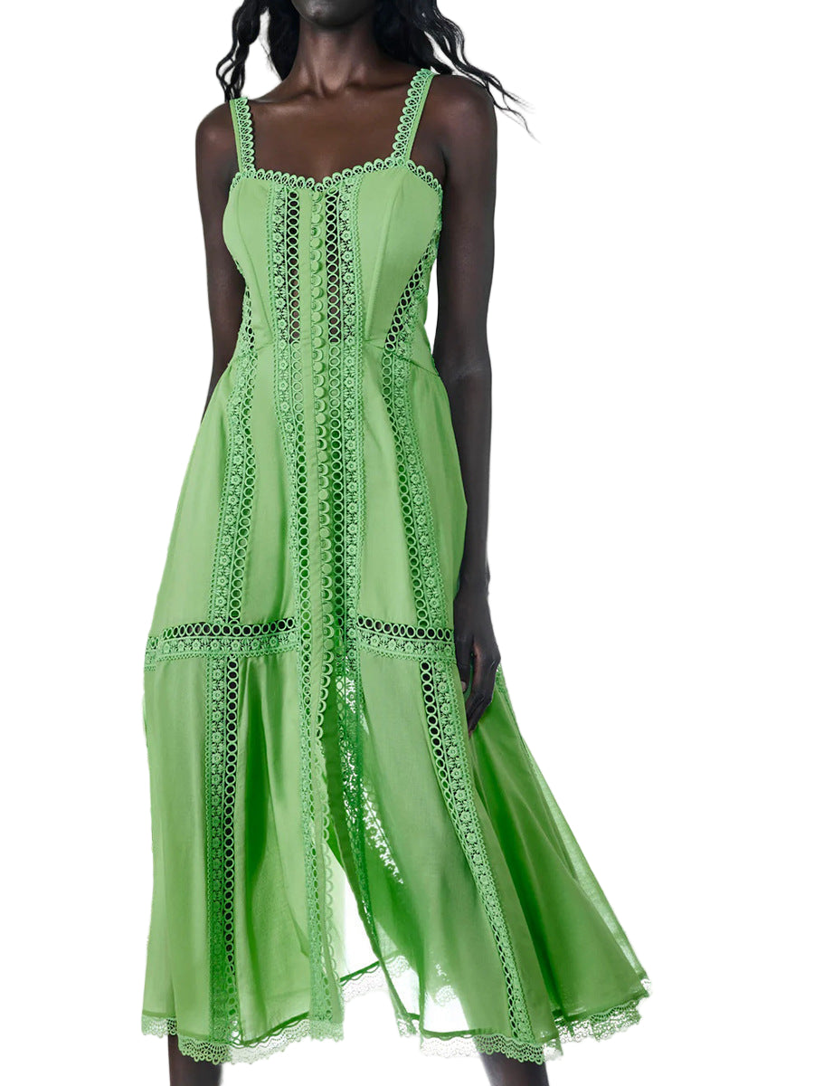 sleeveless lace-trimmed midi dress with corset bodice – NORIZA