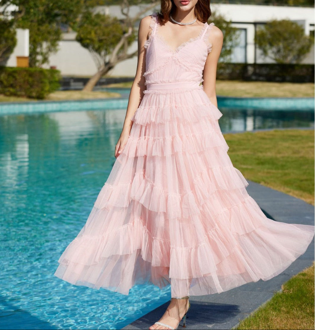 tiered tulle dress with ruched bodice – CORDELIA