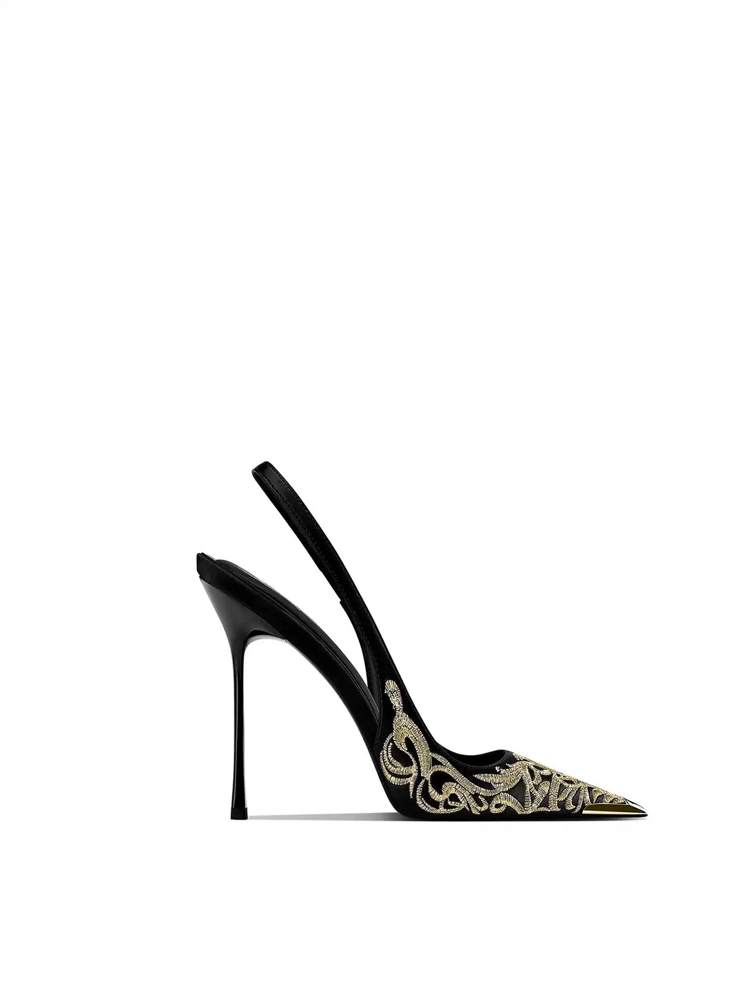 Embroidered Pointed-Toe Slingback Heels – AURELIA
