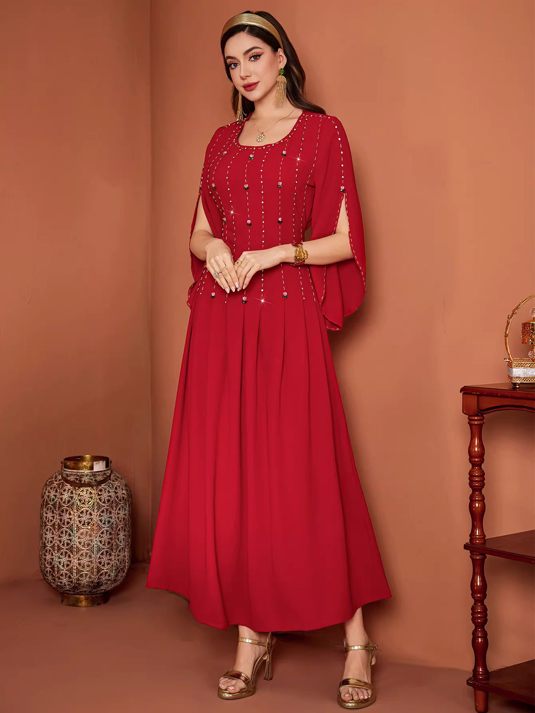 sculpted column evening dress with fluid drape – ASTRIA