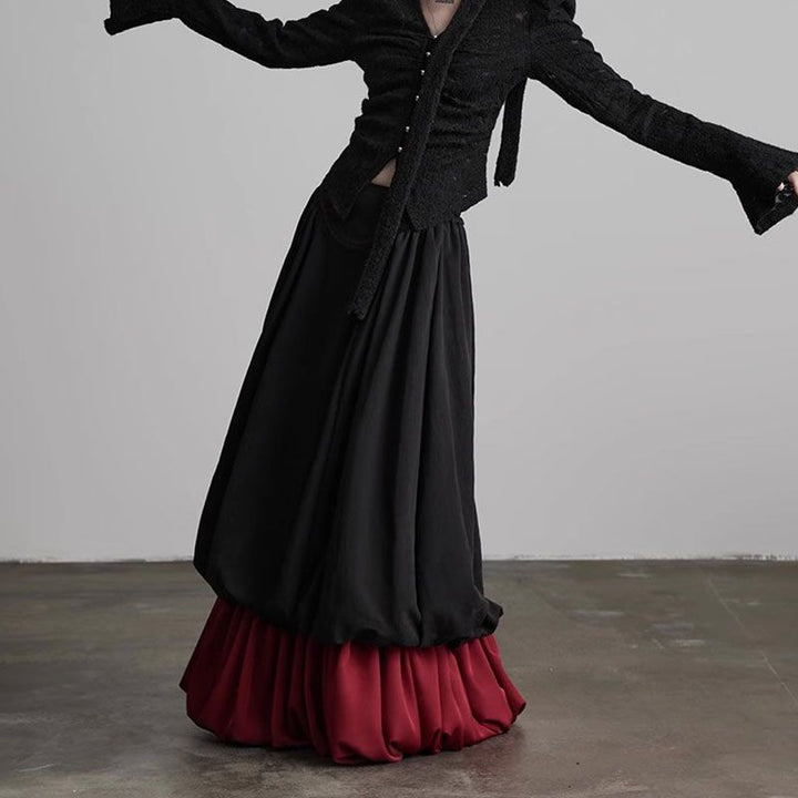 تنورة ماكسي متعددة الطبقات ذات حواف متباينة – نوكتورن