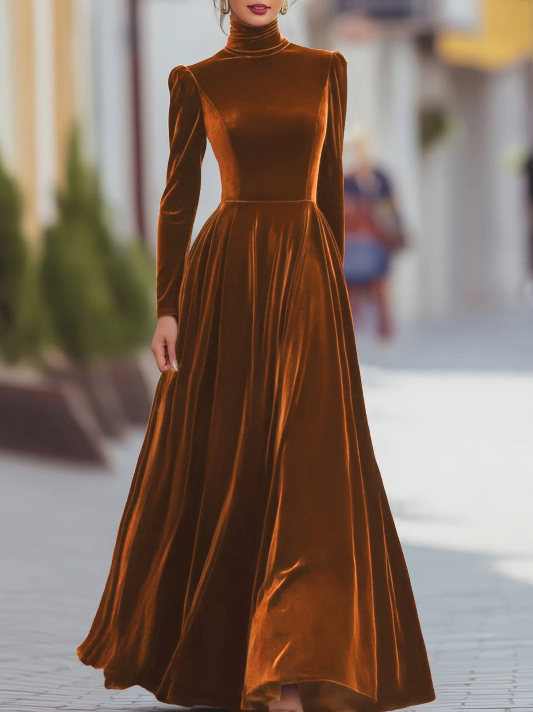 velvet high-neck maxi dress with fitted waist – MILYA
