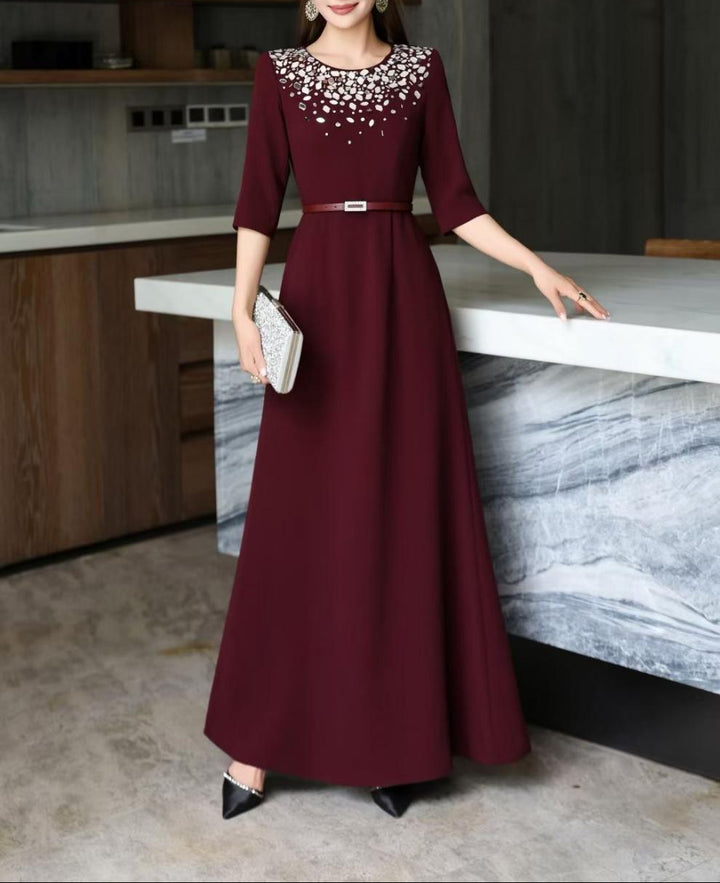 maxi evening dress with embellished neckline – AURORA