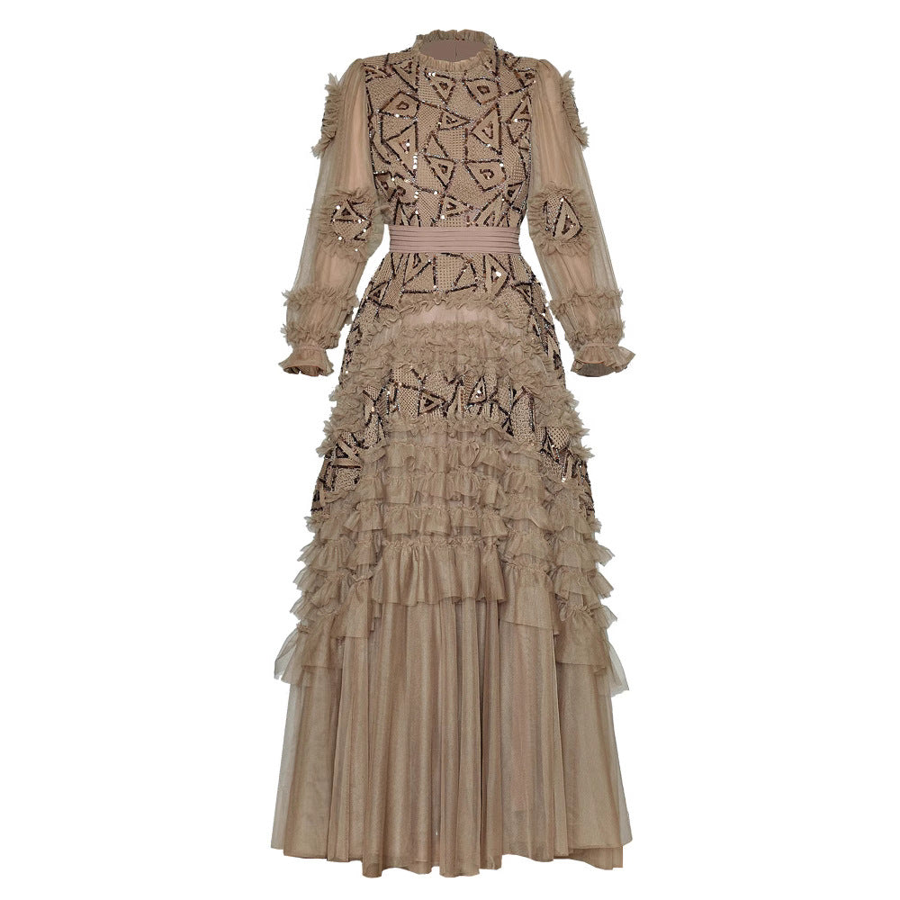 ruffled tulle gown with geometric beadwork – DUNIA