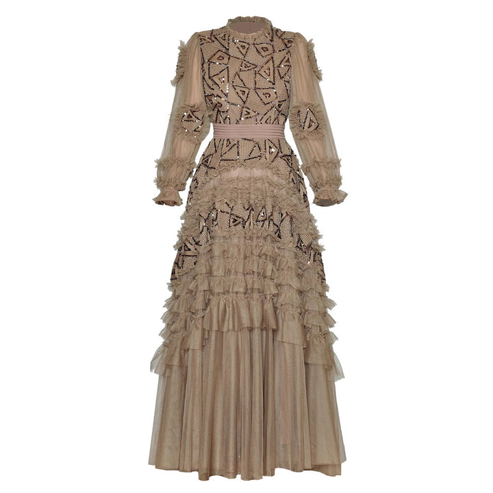 ruffled tulle gown with geometric beadwork – DUNIA