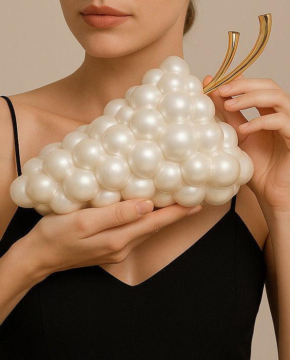 metallic bubble clutch bag with gold handle – BERRY