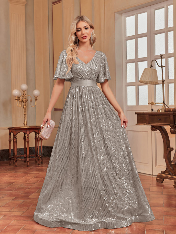 Plissiertes Oberteil mit ausgestellten Ärmeln und Maxirock-Set mit Taillengürtel – Rosiny 