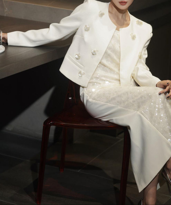 sleeveless sequin column dress with embellished cropped blazer – AURORA