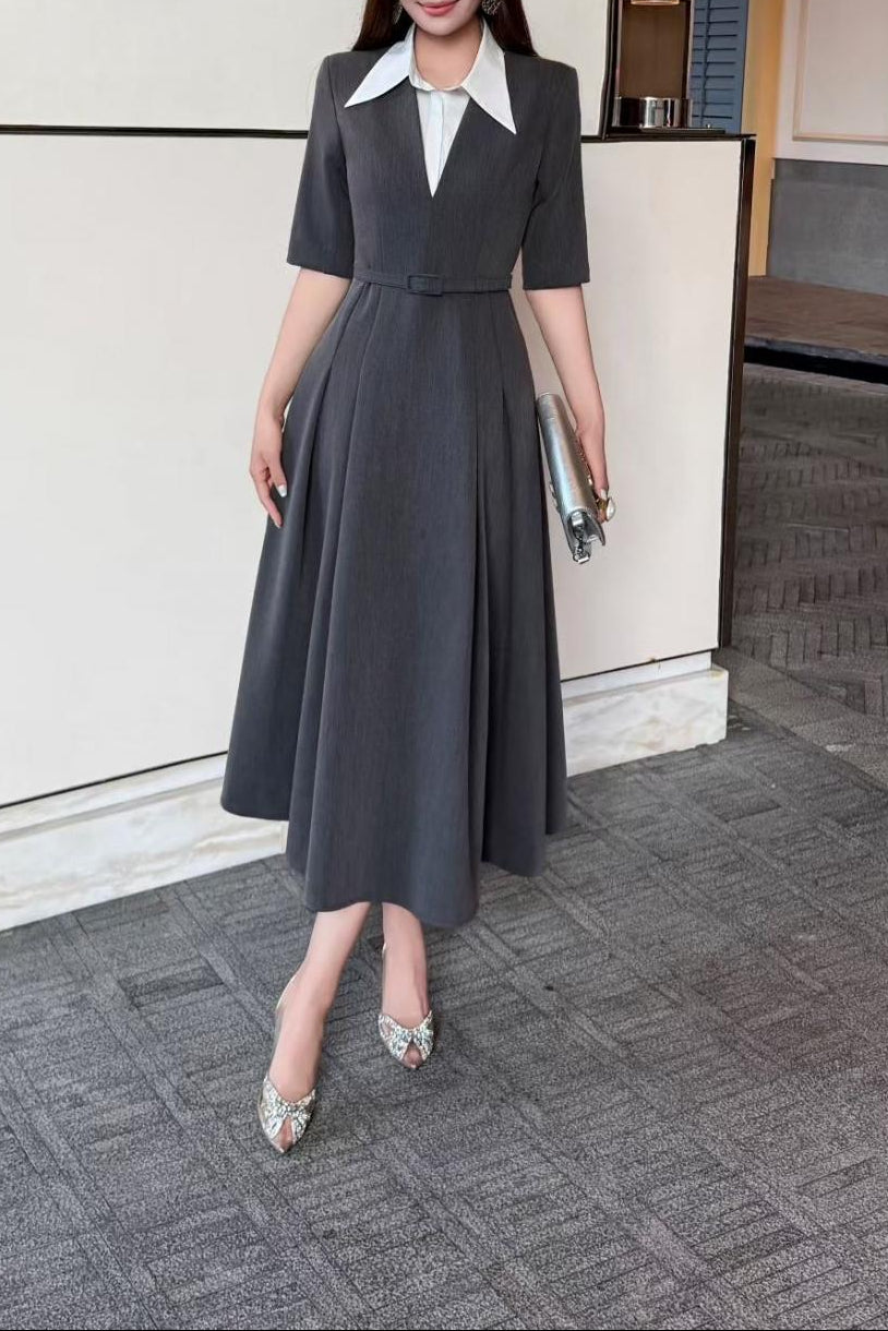 A-line midi dress with contrast collar – DARIAN