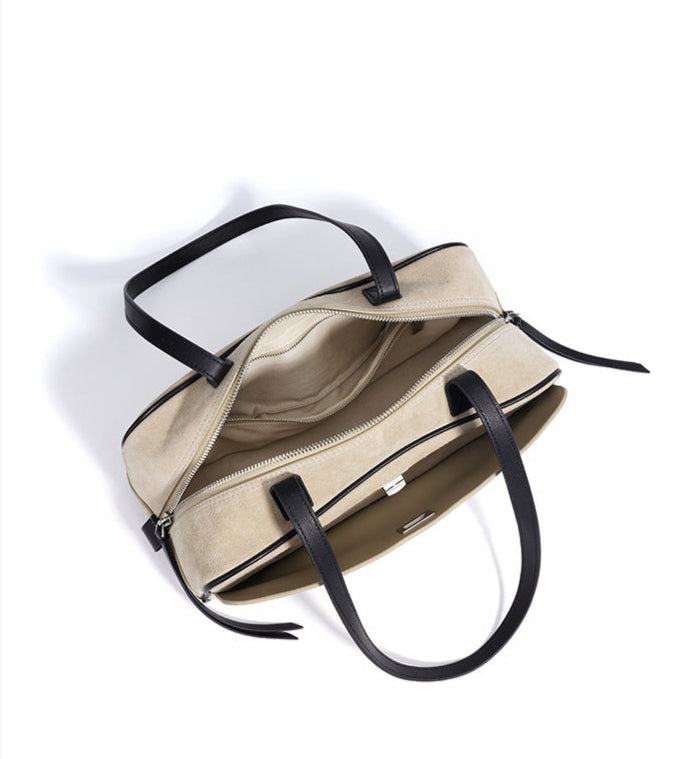 suede shoulder bag with contrast leather straps – SIENNALA