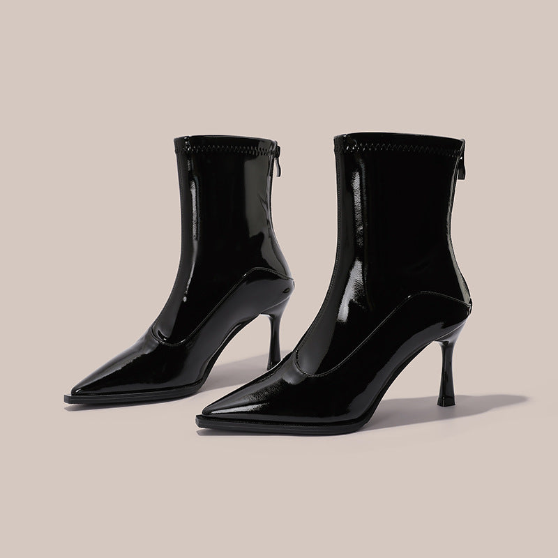 pointed-toe patent ankle boots with kitten heel – VERARTU