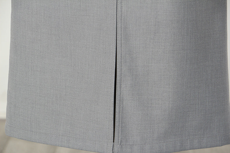 High-waist midi skirt with denim panel and raw-edge detail – DENYRA