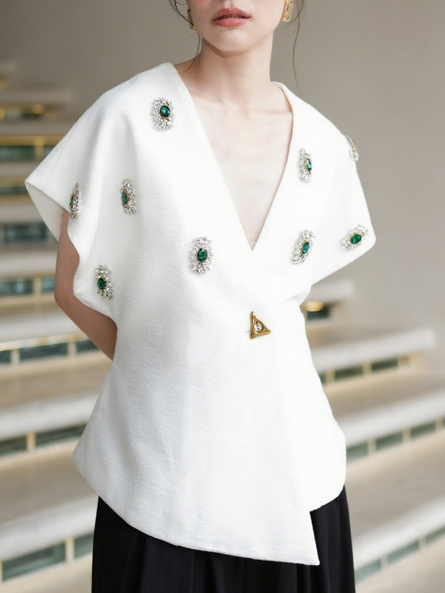 Geplooide top met uitlopende mouwen en maxi-rok set met tailleband – Rosiny 