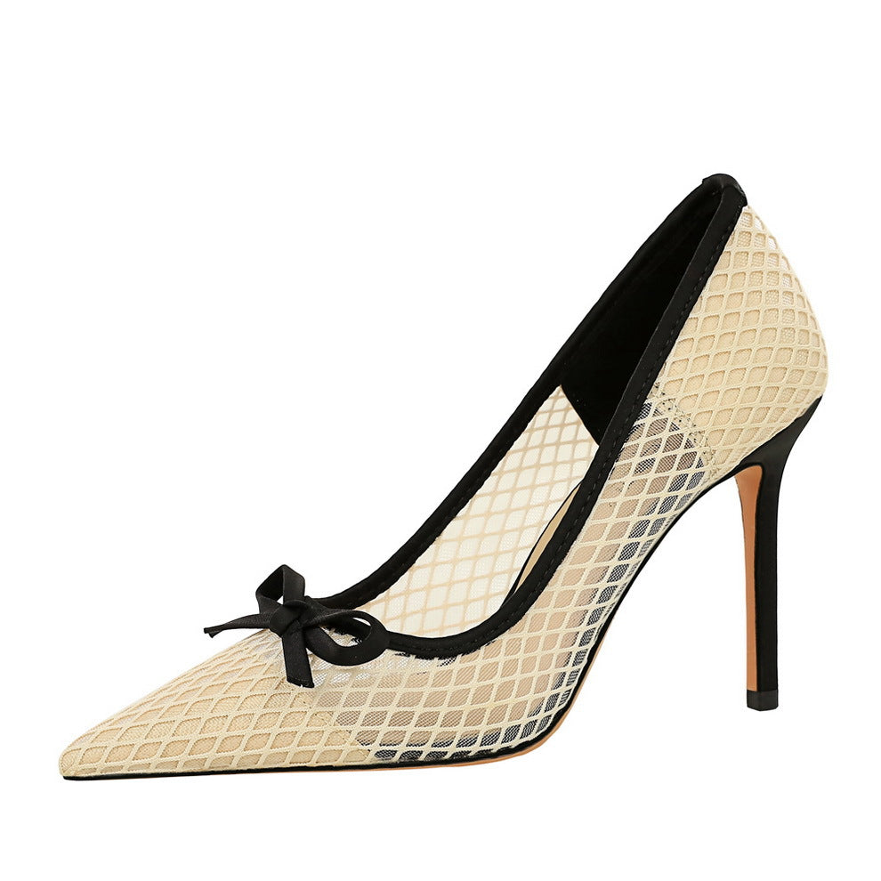 Mesh Bow Stiletto Pumps - Noir