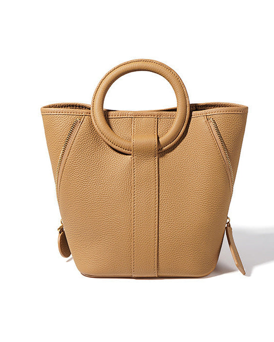 编织藤条手提包，配有双层皮革手柄 – LÉONIE 