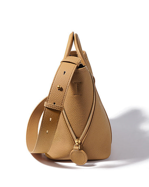 编织藤条手提包，配有双层皮革手柄 – LÉONIE 