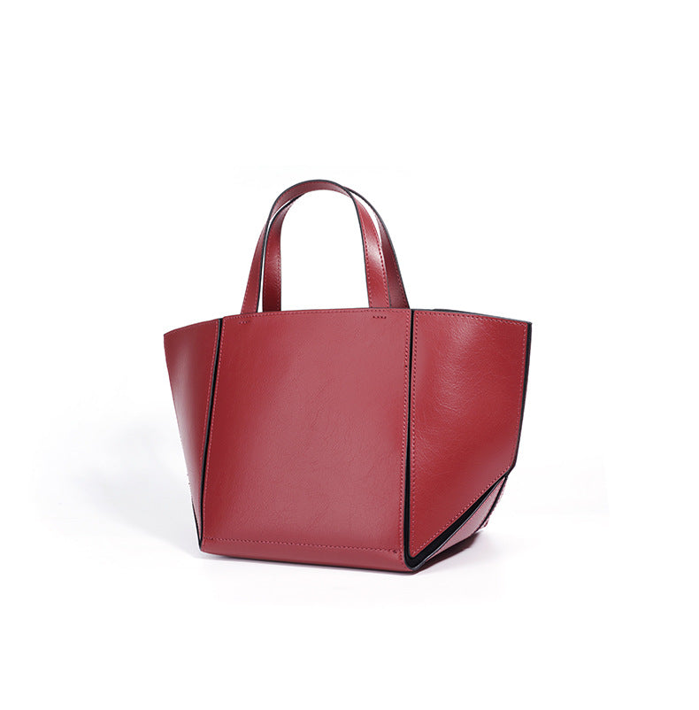 structured leather tote bag with wide side panels - ZARAZKI