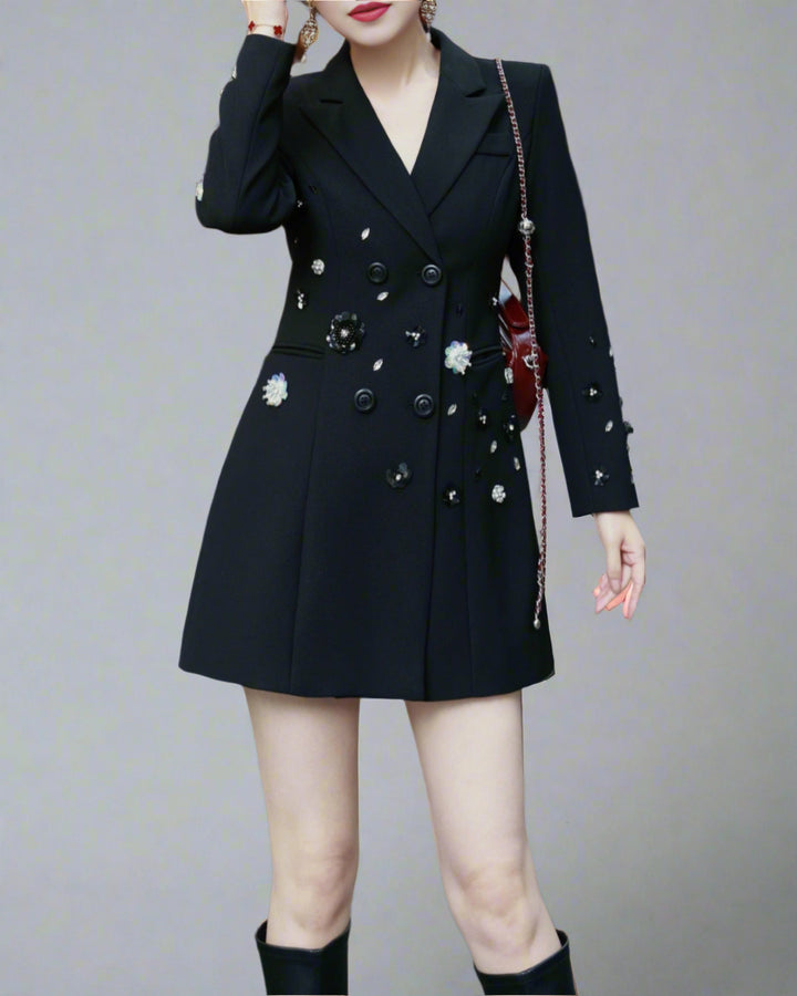 embellished double-breasted blazer jacket - NOIRVI