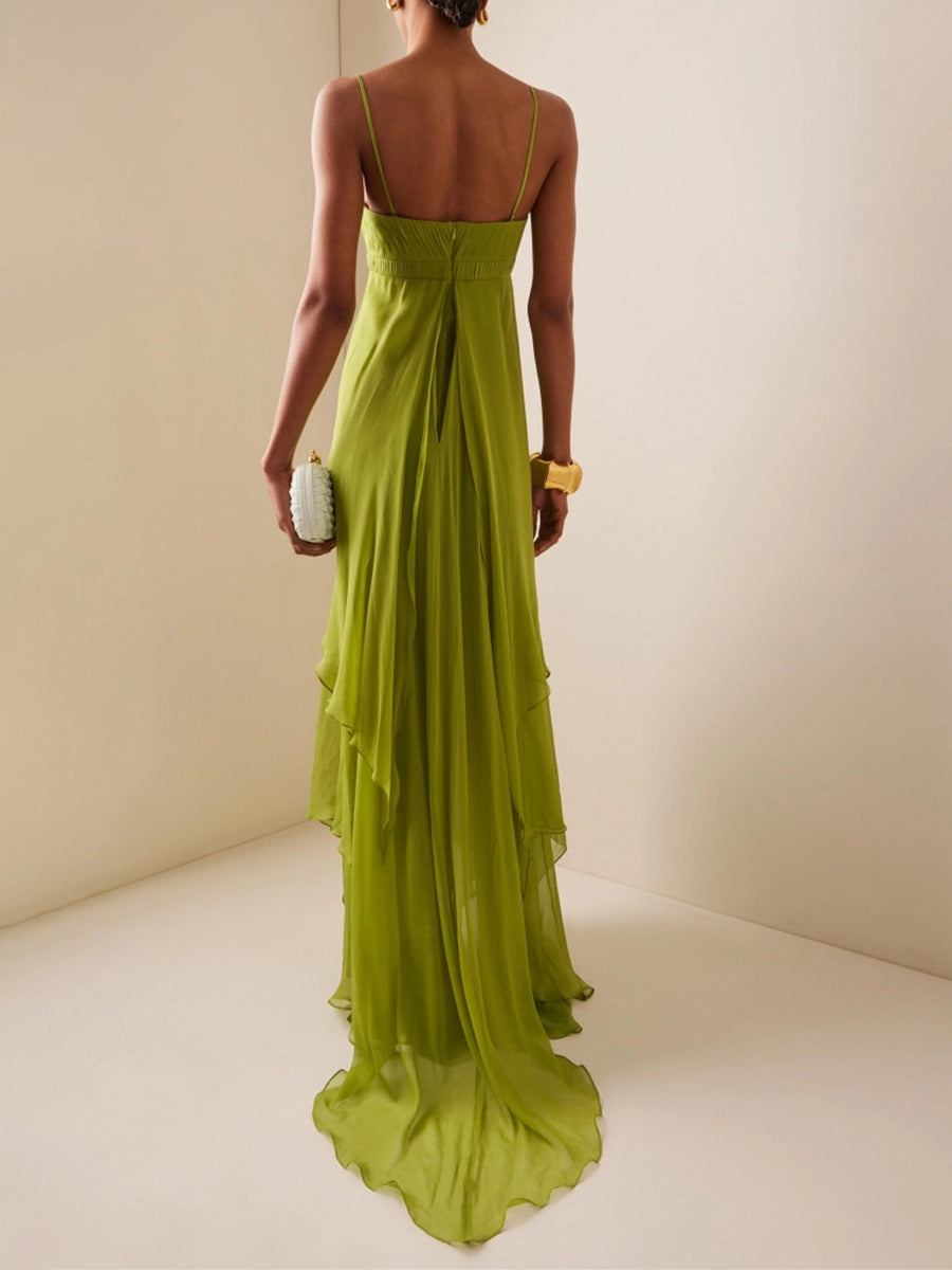 فستان بحمالات رفيعة وحاشية متعددة الطبقات – إيفيندو