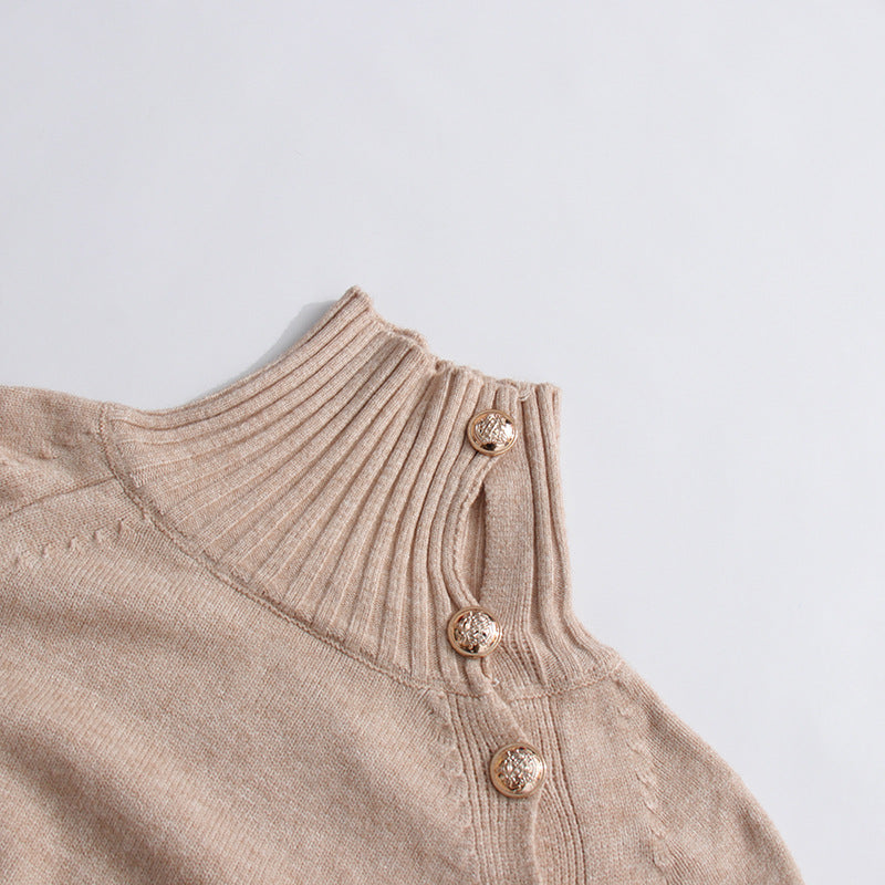 ribbed turtleneck knit dress with side buttons – ALORA