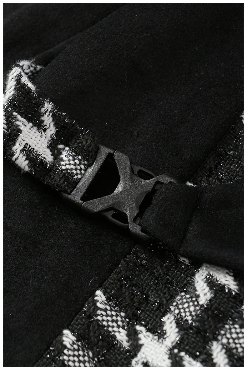 houndstooth panel belted wool coat – RAVEN