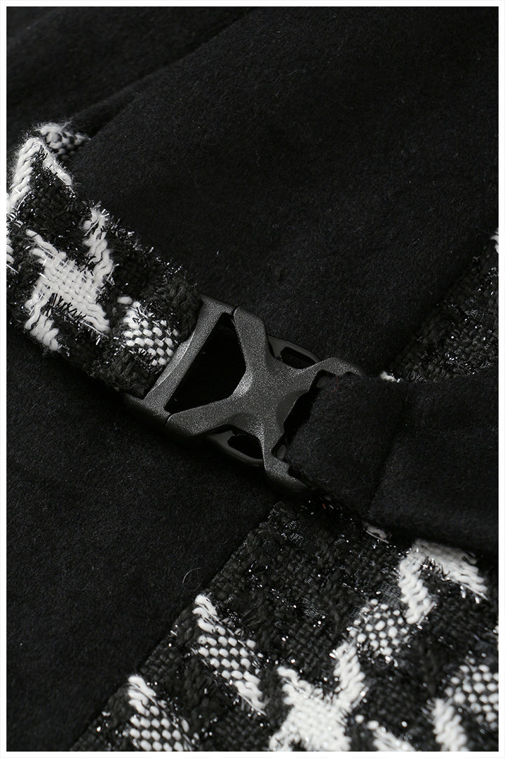 houndstooth panel belted wool coat – RAVEN