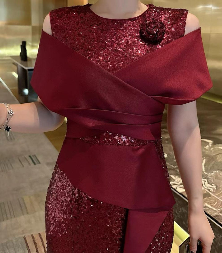 sequin mermaid dress with satin cross-wrap bodice – VIOLETTA